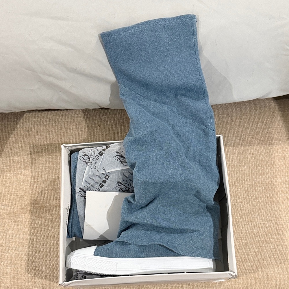 Blue Denim High-Top Sneakers